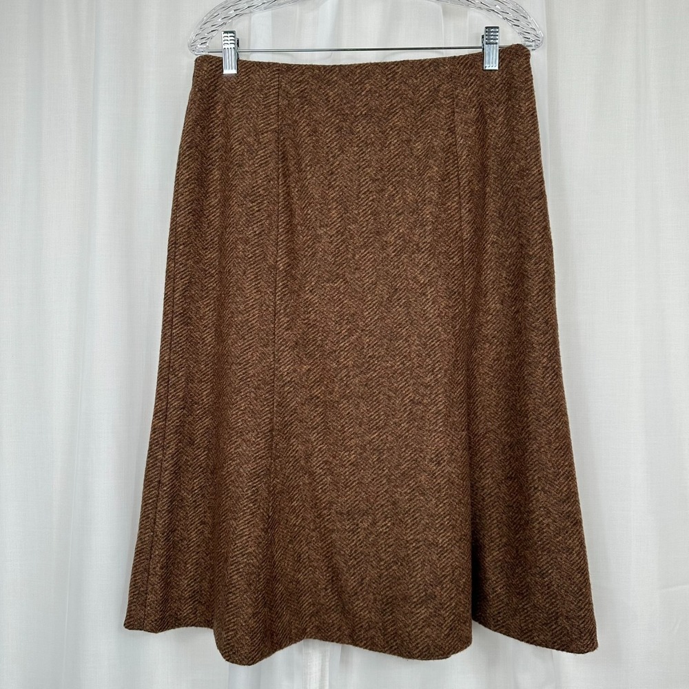 Uniqlo Womens Wool Blend Midi Skirt Large Brown A-Line Preppy Academia Old Money